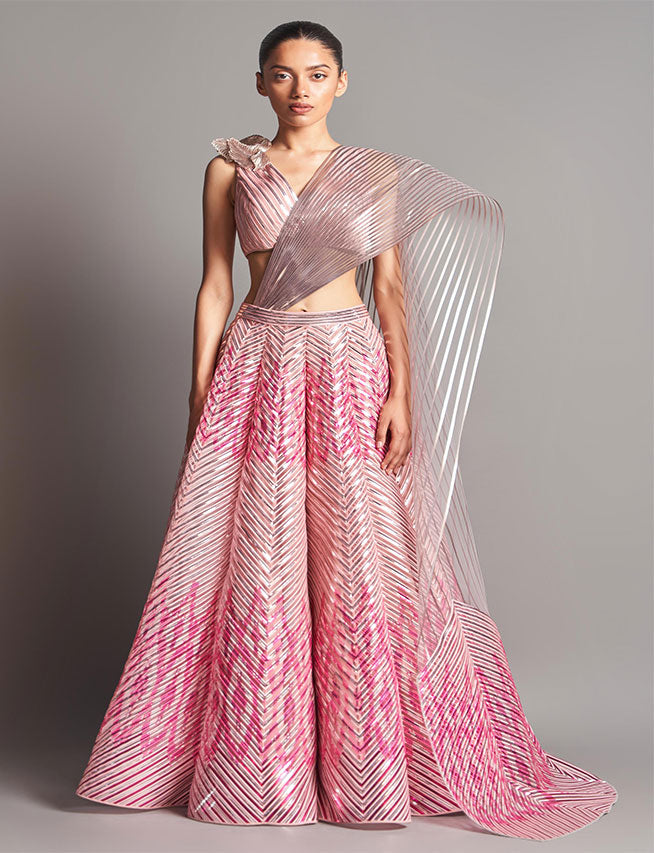 Blush & Fushia Pink lehenga set by AMIT AGGARWAL