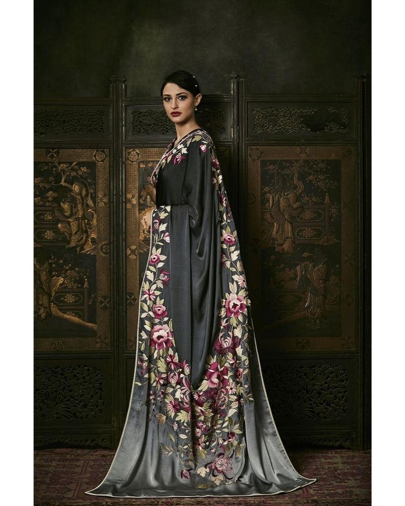 Black grey Floral U-Pallu By ASHDEEN
