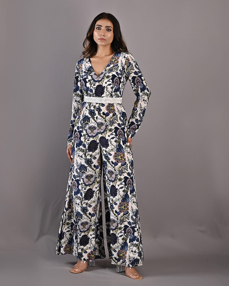 "Dahlia Jumpsuit with Embroidered Off White Belt