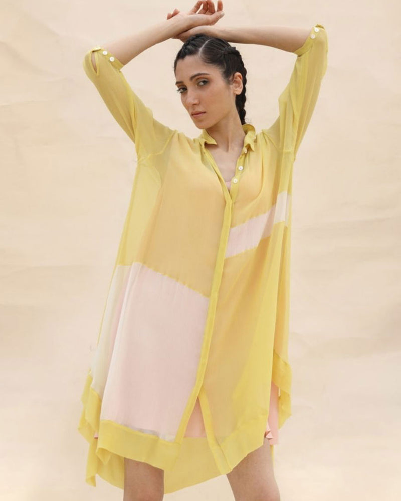 Sunflower & Peach Shirt Dress by ABHISHEK SHARMA