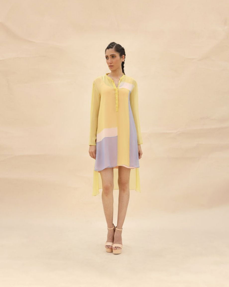 Sunflower , squirrel grey & Peach Short Tunic dress by ABHISHEK SHARMA