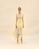 Sunflower, squirrel grey & lotus Draped Dress by ABHISHEK SHARMA