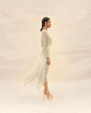 Sunflower, squirrel grey & lotus Draped Dress by ABHISHEK SHARMA