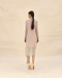 Squirrel grey, peach & lavender Draped dress by  ABHISHEK SHARMA