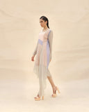 Squirrel grey, peach & lavender Draped dress by  ABHISHEK SHARMA