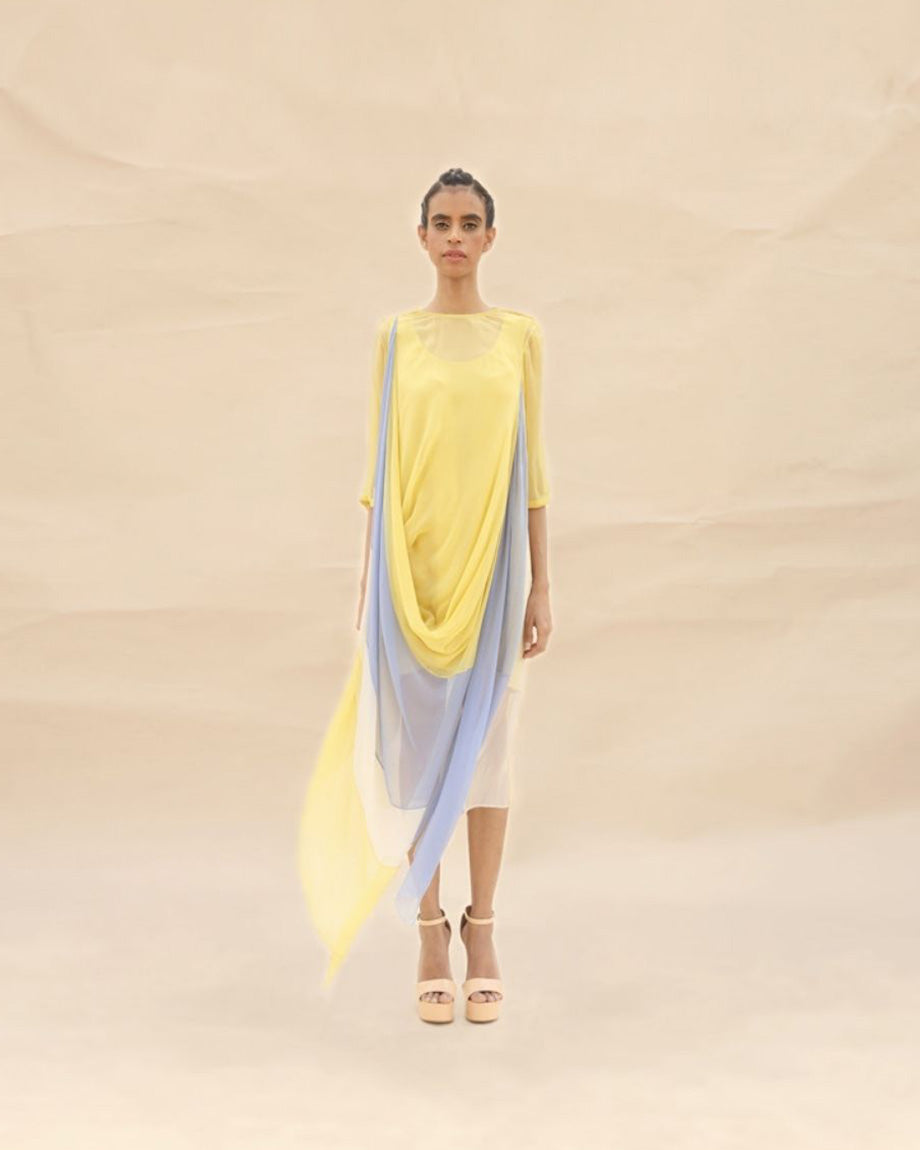 Sunflower & Squirrel grey Cowl draped dress by ABHISHEK SHARMA