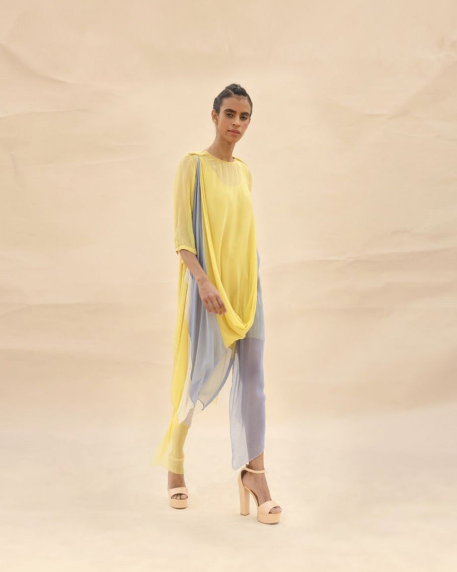 Sunflower & Squirrel grey Cowl draped dress by ABHISHEK SHARMA