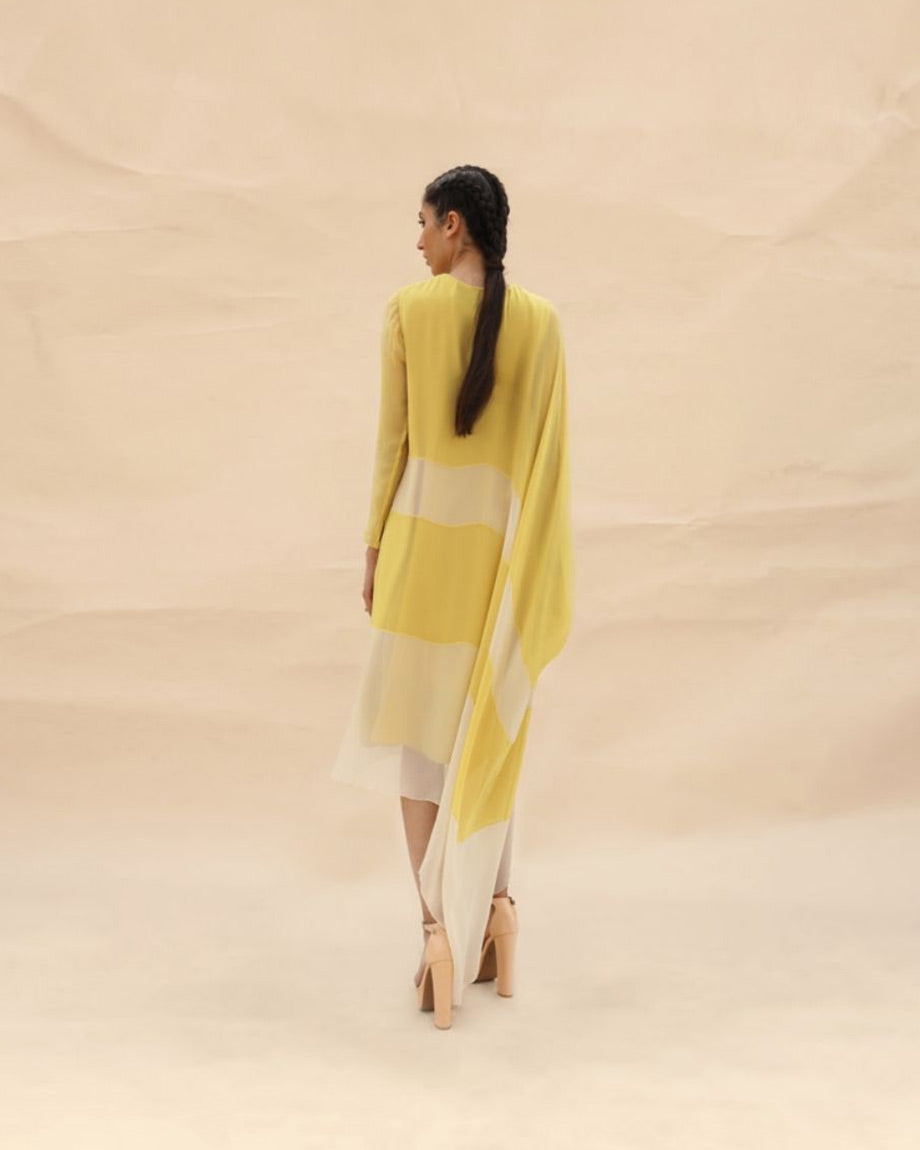 Sunflower & White Long Tunic dress by ABHISHEK SHARMA