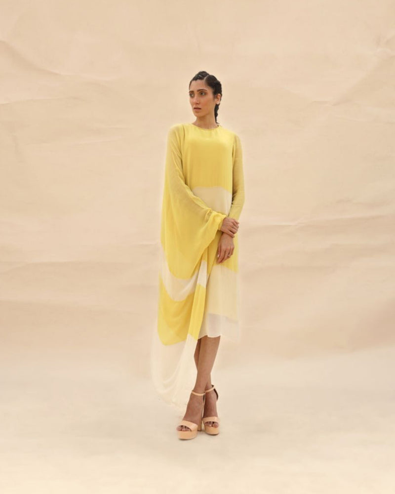 Sunflower & White Long Tunic dress by ABHISHEK SHARMA