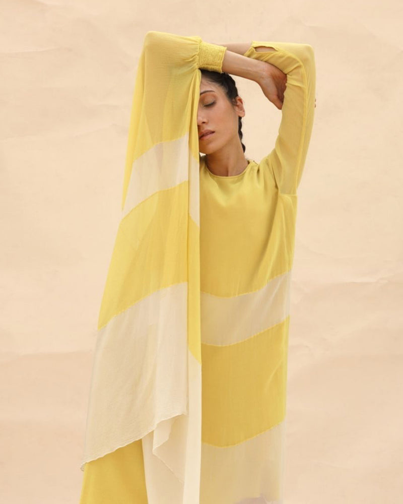 Sunflower & White Long Tunic dress by ABHISHEK SHARMA
