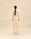 Peach & Sunflower Draped dress by  ABHISHEK SHARMA