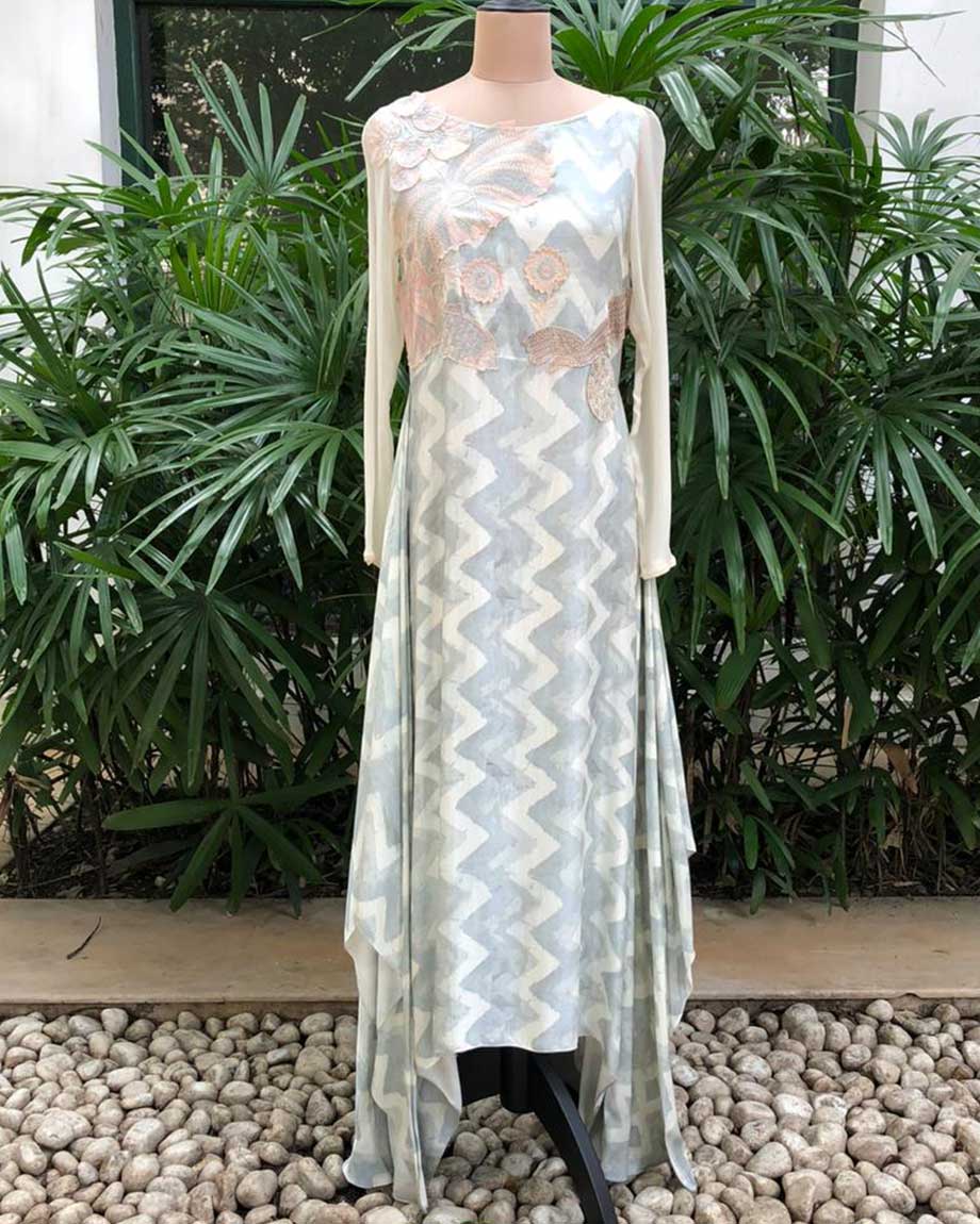 Blue & white Asymmetrical Dress By ABHISHEK SHARMA