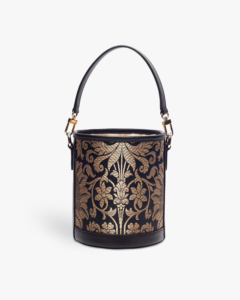 Classic Black Brocade  Barrel Potli by TAN AND LOOM