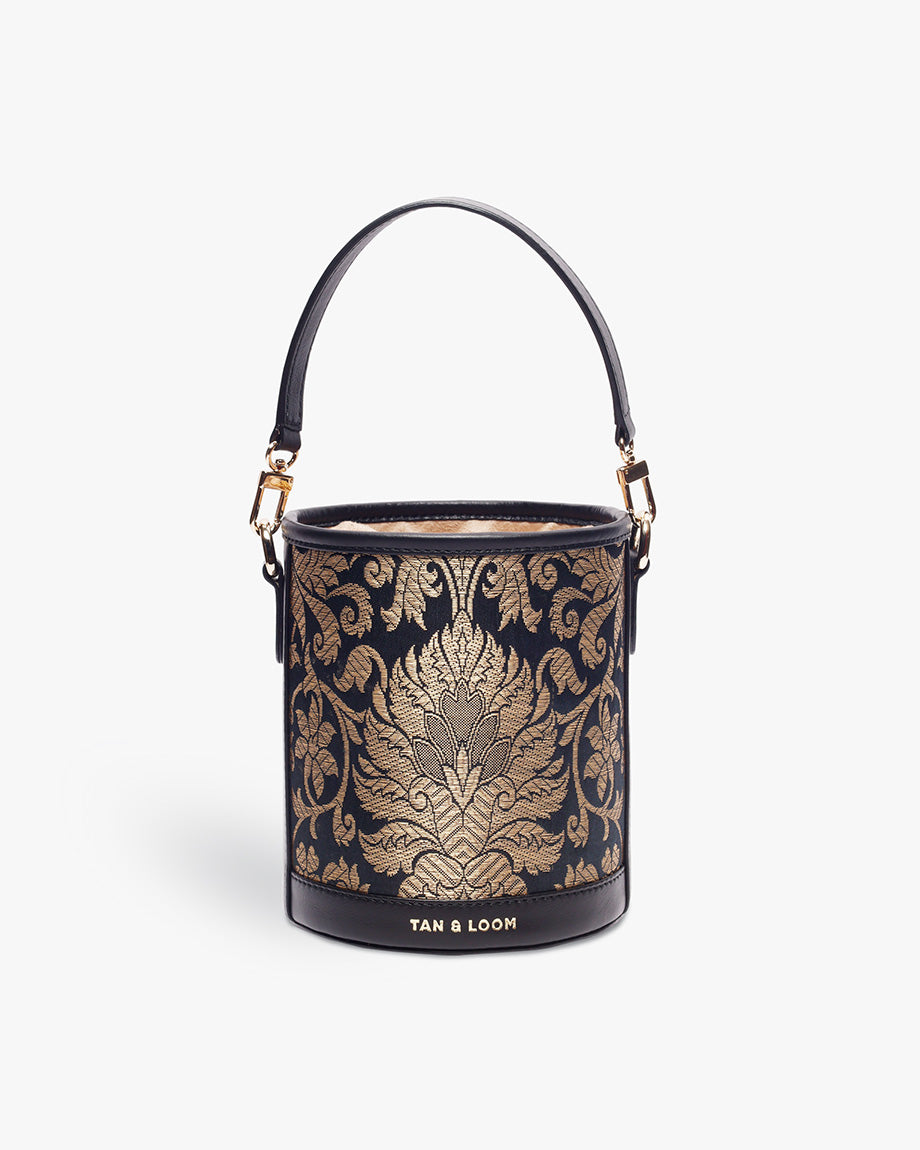 Classic Black Brocade  Barrel Potli by TAN AND LOOM