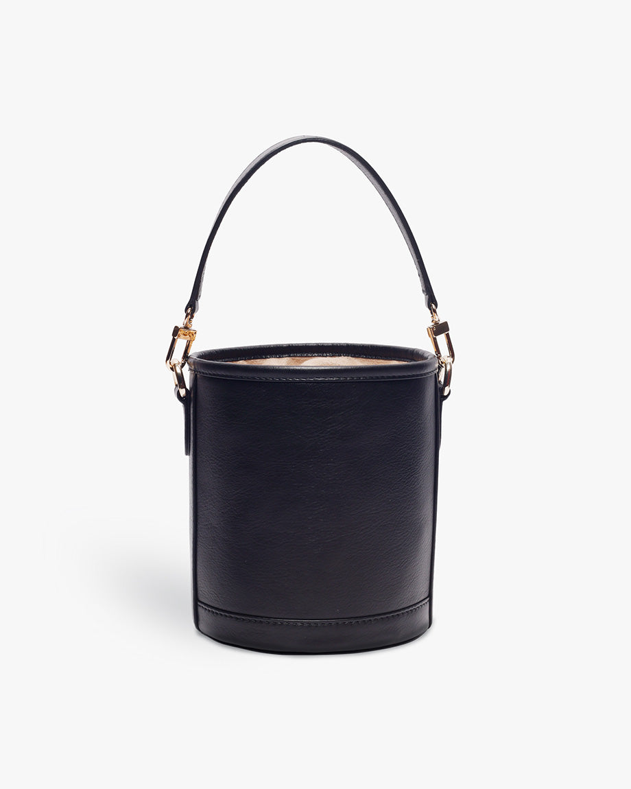 Classic Black Leather Barrel Potli by TAN AND LOOM