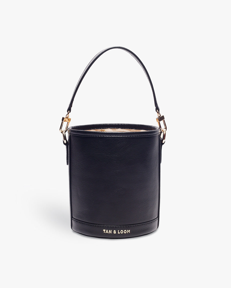 Classic Black Leather Barrel Potli by TAN AND LOOM