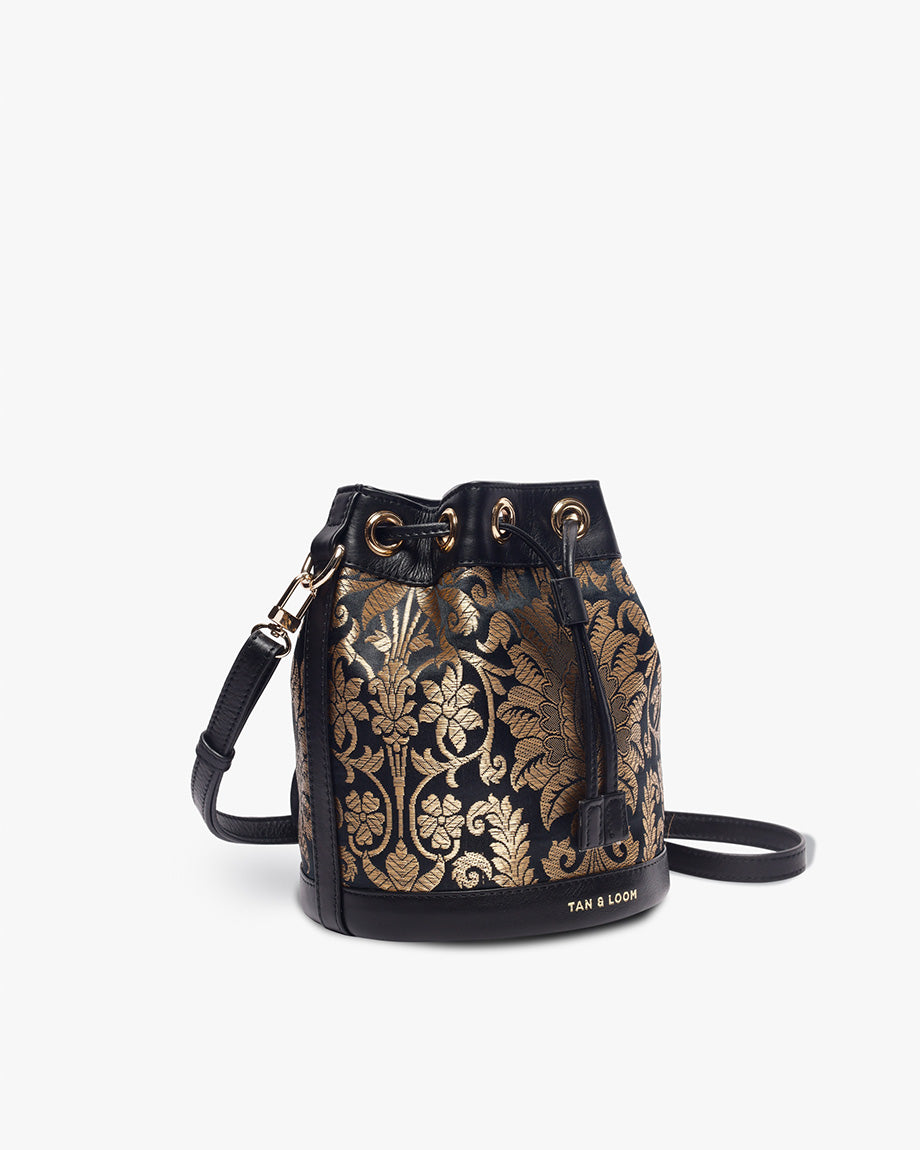 Classic Black Brocade Bombay Bucket by TAN AND LOOM