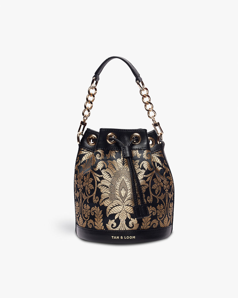 Classic Black Brocade Bombay Bucket by TAN AND LOOM