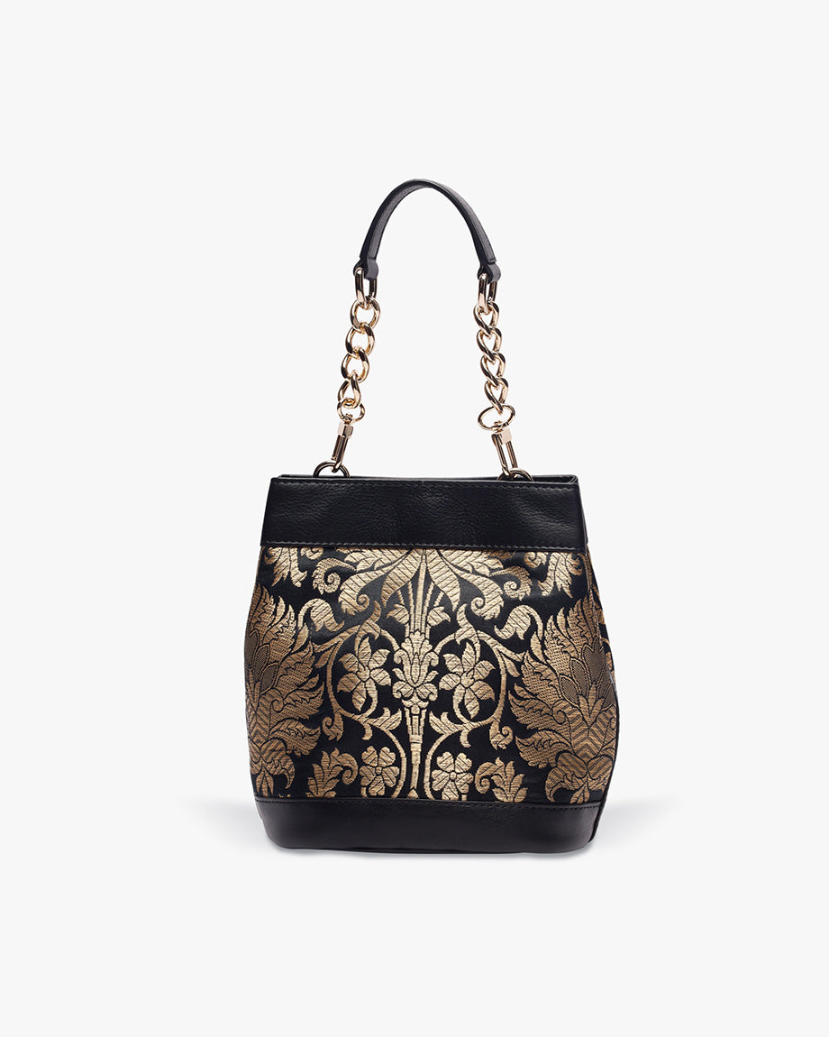 Classic Black Brocade Rani Batua by TAN AND LOOM