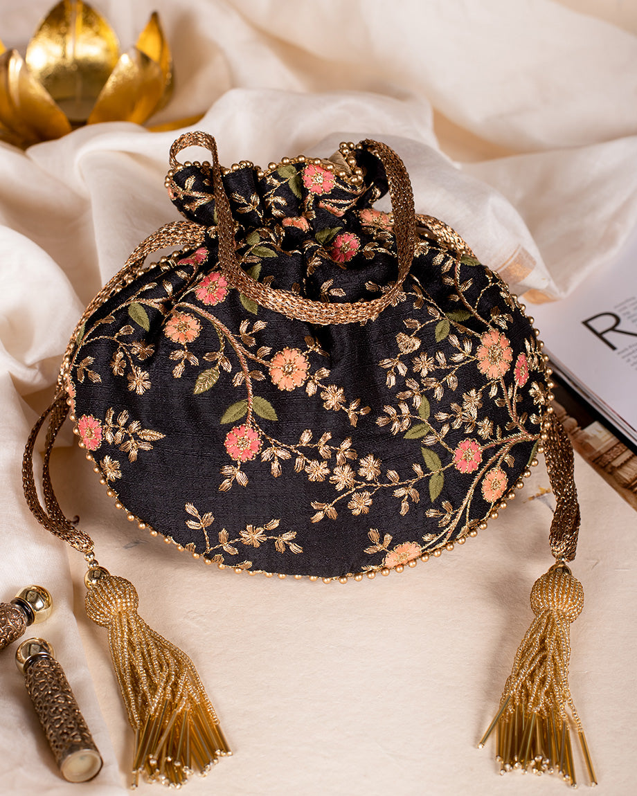 Floral Creeper Black Bag