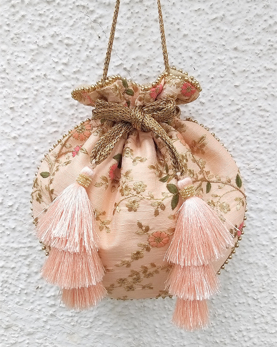 Peach Floral  Potli Bag