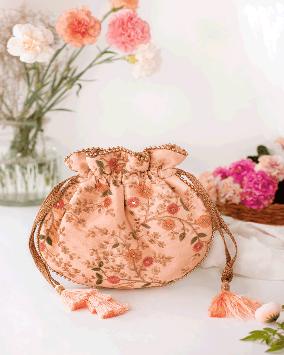 AMAYRA Peach Floral  Potli Bag