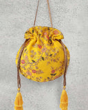 AMAYRA  Yellow Floral Creeper Potli Bag