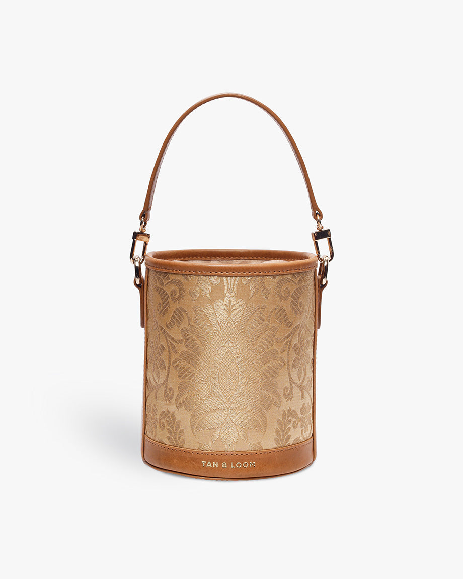 Imperial Gold Brocade Barrel Potli by TAN AND LOOM