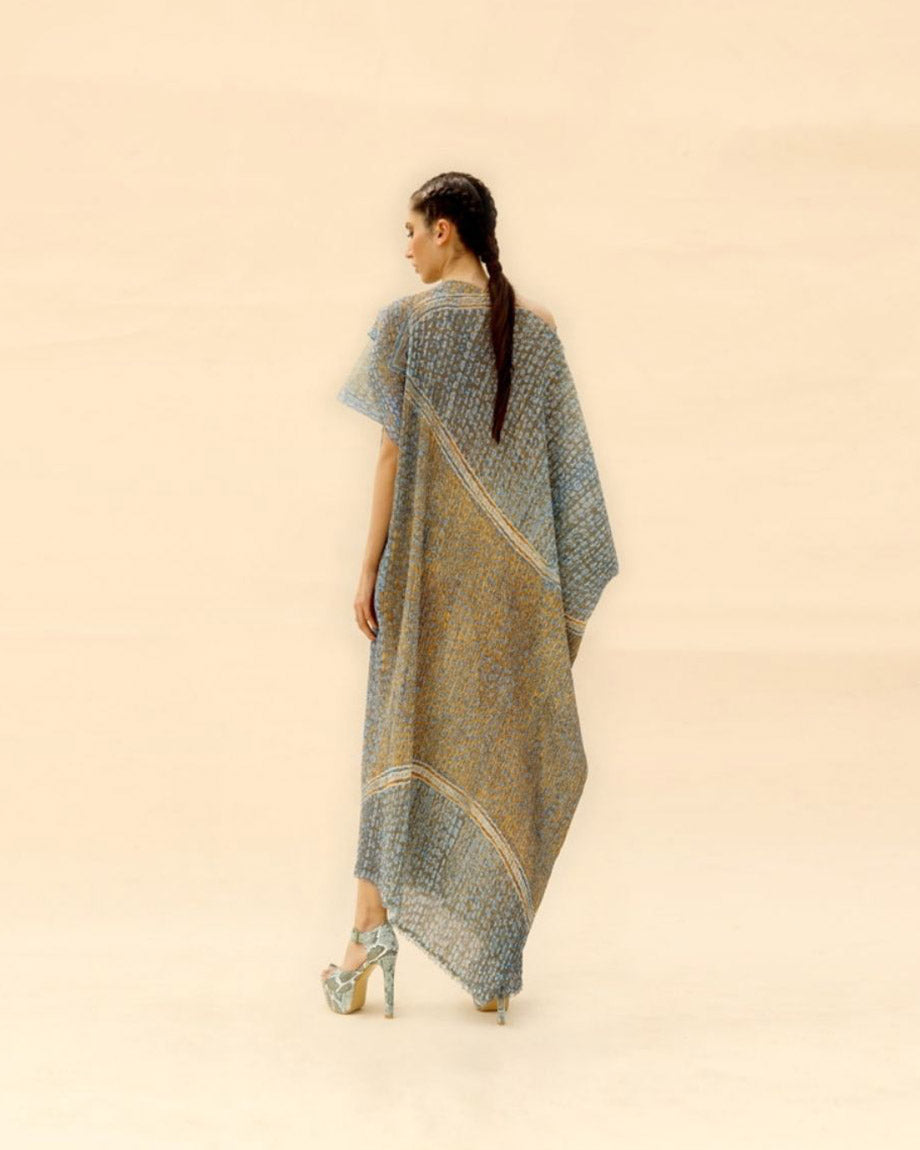 Ocean blue & dune long Draped dress By ABHISHEK SHARMA