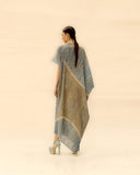 Ocean blue & dune long Draped dress By ABHISHEK SHARMA