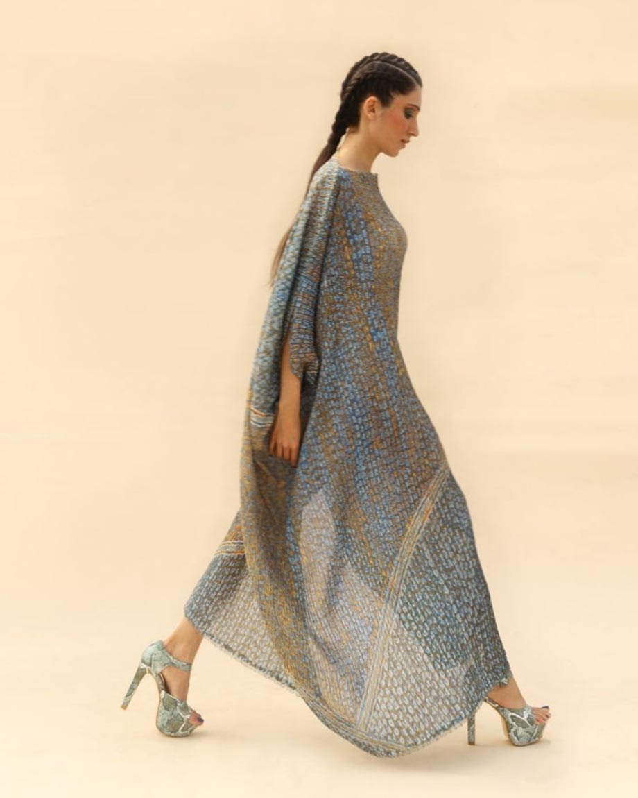 Ocean blue & dune long Draped dress By ABHISHEK SHARMA