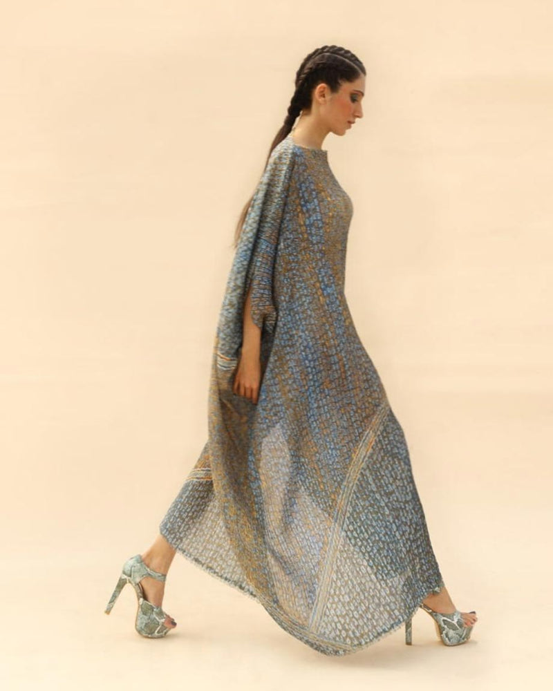 Ocean blue & dune long Draped dress By ABHISHEK SHARMA