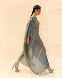 Ocean blue & dune long Draped dress By ABHISHEK SHARMA