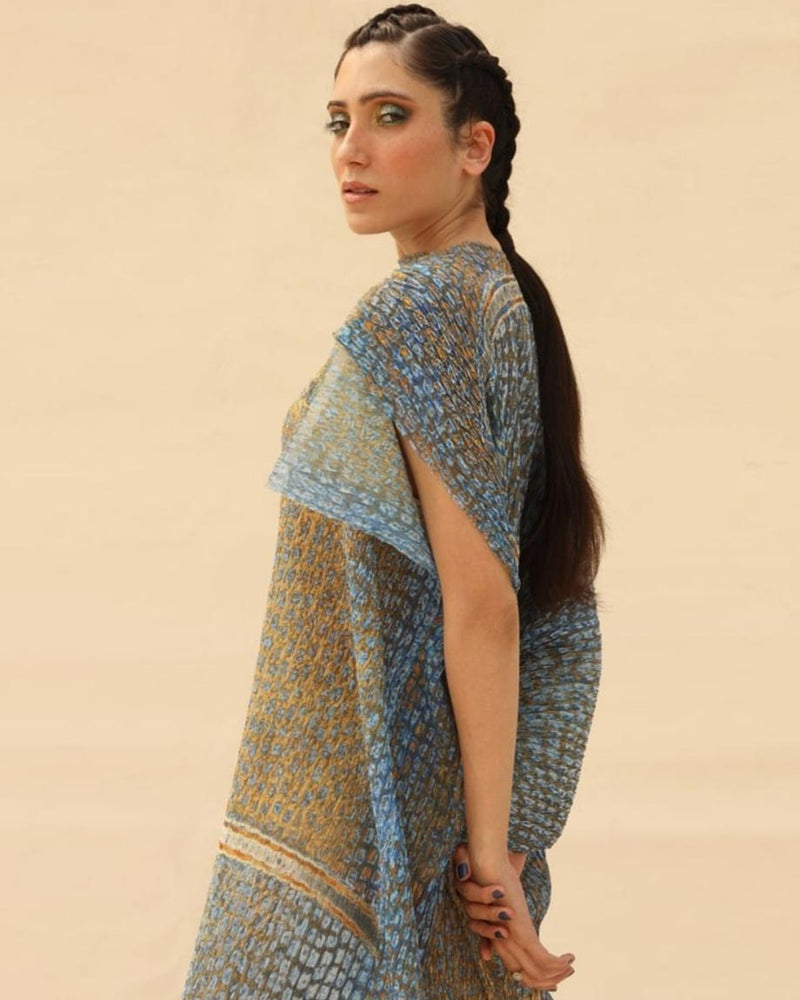 Ocean blue & dune long Draped dress By ABHISHEK SHARMA