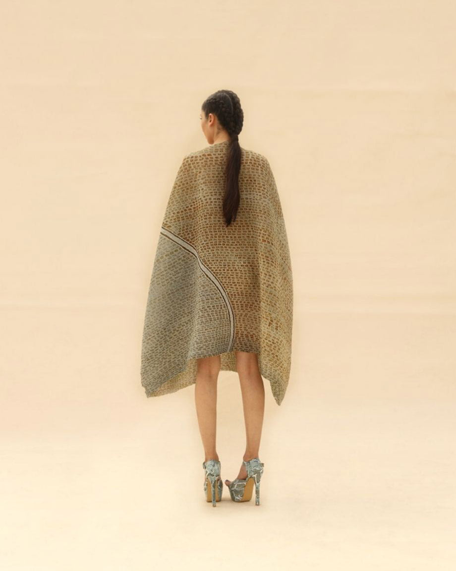 Ocean blue & Dune Short Draped dress ABHISHEK SHARMA