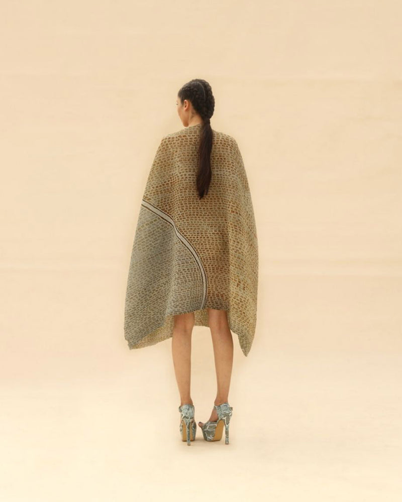 Ocean blue & Dune Short Draped dress ABHISHEK SHARMA