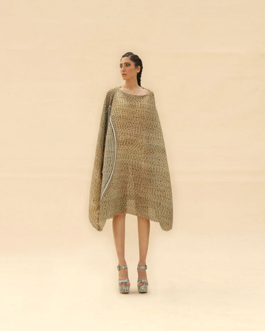 Ocean blue & Dune Short Draped dress ABHISHEK SHARMA