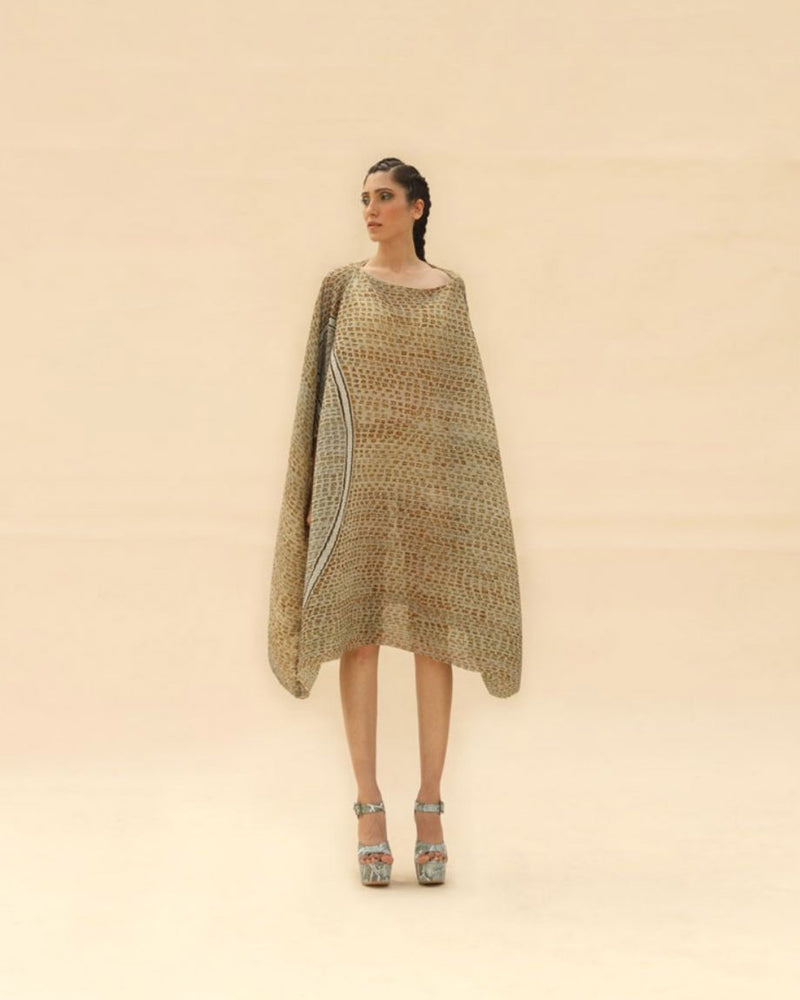 Ocean blue & Dune Short Draped dress ABHISHEK SHARMA