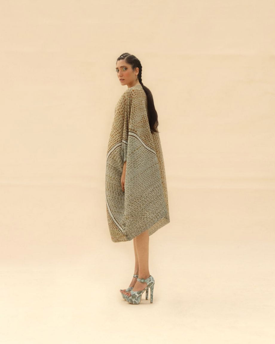 Ocean blue & Dune Short Draped dress ABHISHEK SHARMA