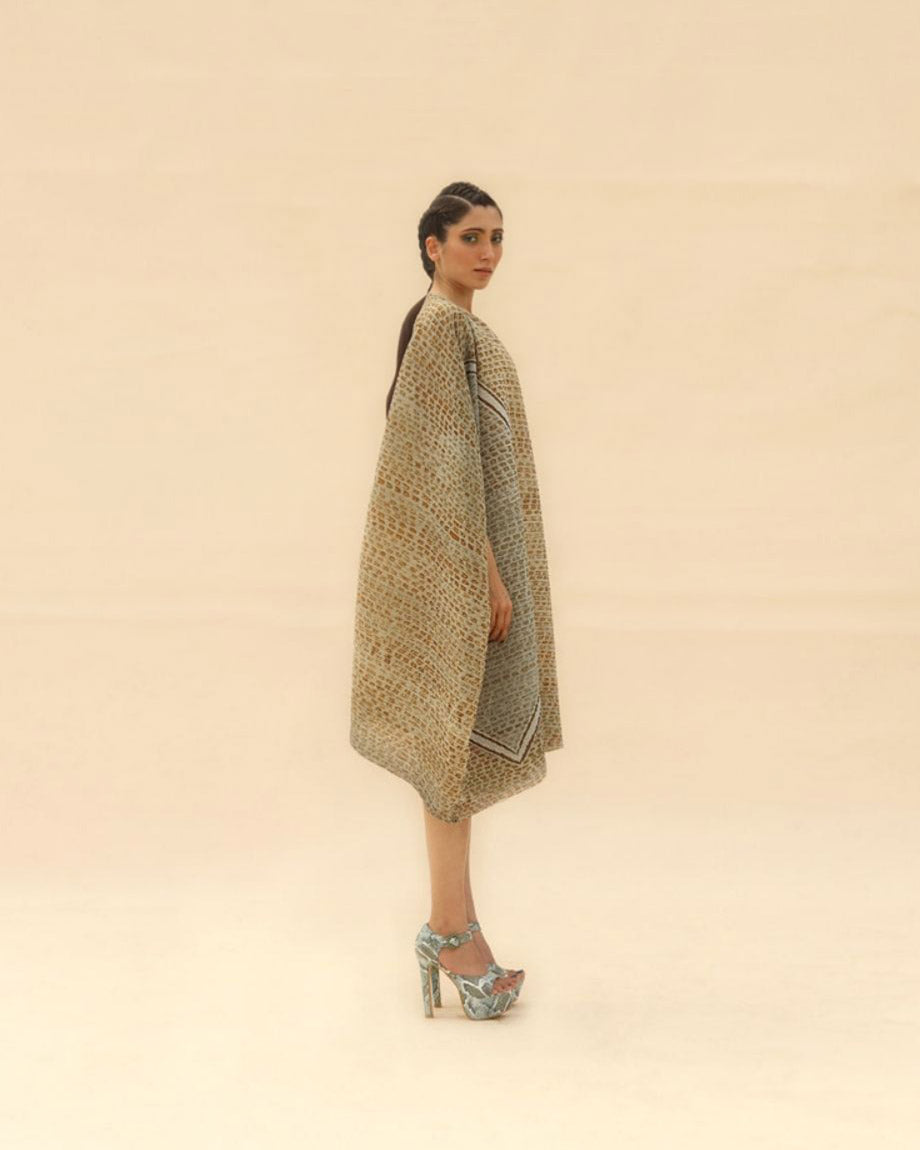 Ocean blue & Dune Short Draped dress ABHISHEK SHARMA