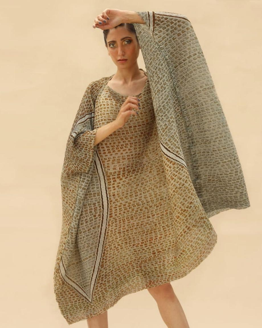 Ocean blue & Dune Short Draped dress ABHISHEK SHARMA