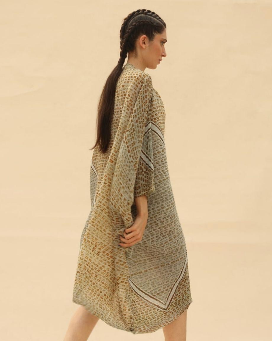 Ocean blue & Dune Short Draped dress ABHISHEK SHARMA