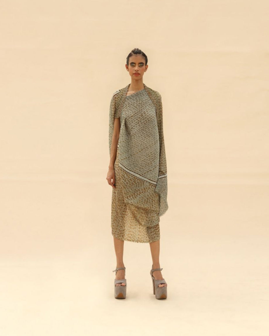 Overlap Shoulder Animal Printed Draped Dress By ABHISHEK SHARMA
