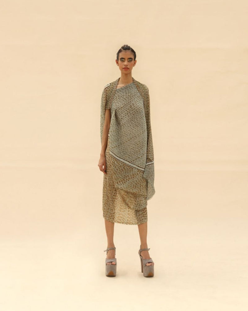 Overlap Shoulder Animal Printed Draped Dress By ABHISHEK SHARMA