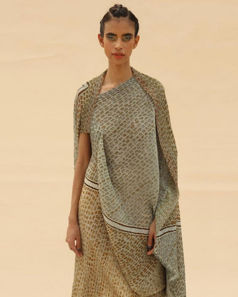 Overlap Shoulder Animal Printed Draped Dress By ABHISHEK SHARMA