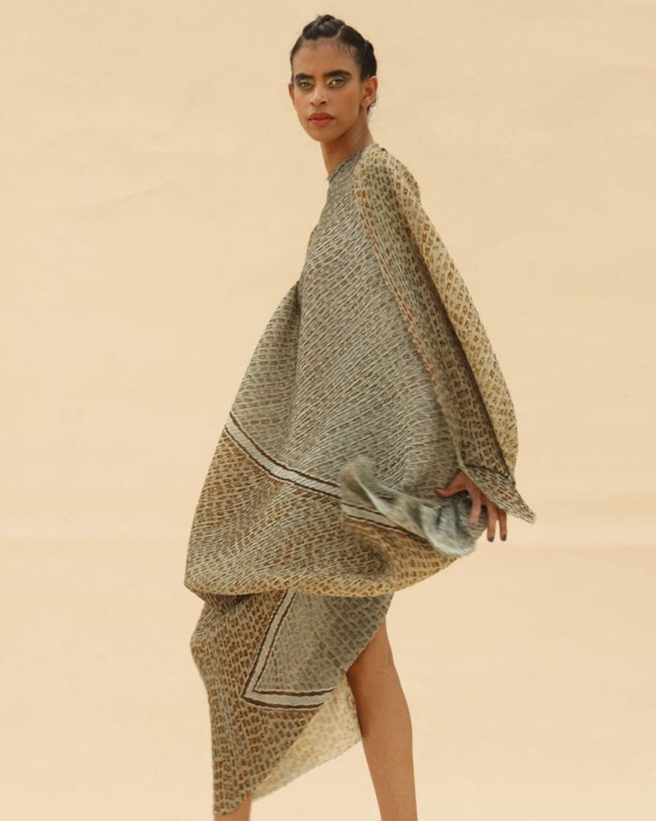 Overlap Shoulder Animal Printed Draped Dress By ABHISHEK SHARMA