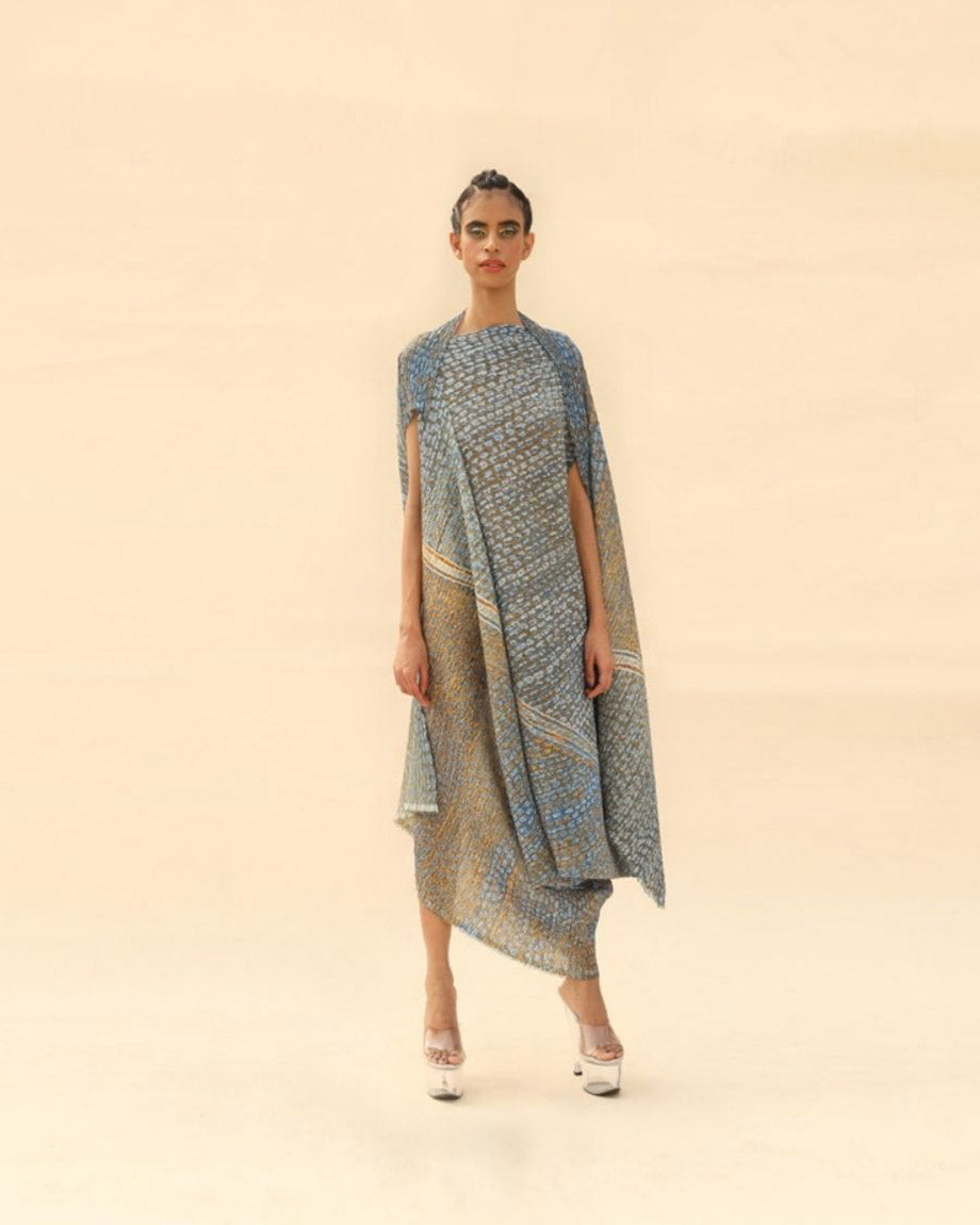 Overlap Shoulder Animal Printed Draped Dress By ABHISHEK SHARMA