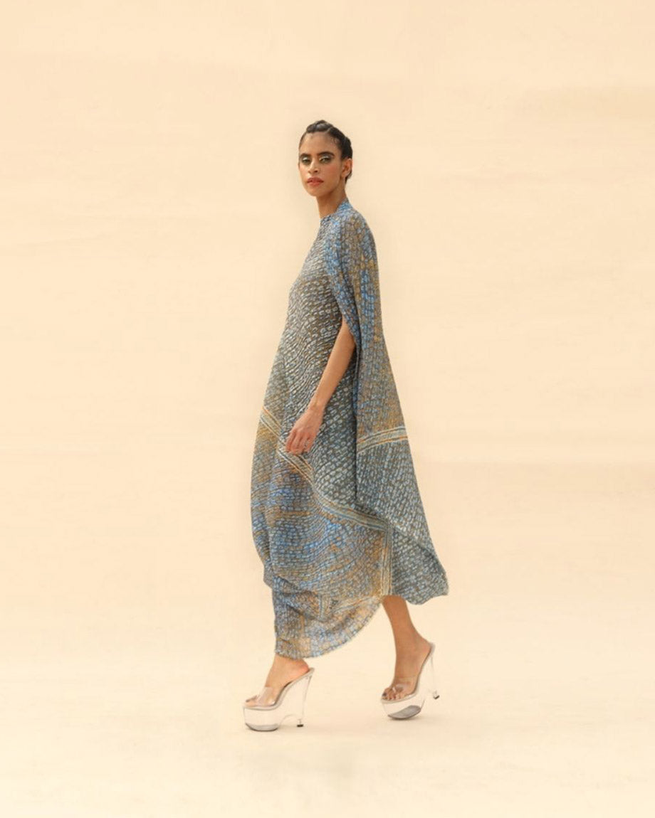 Overlap Shoulder Animal Printed Draped Dress By ABHISHEK SHARMA