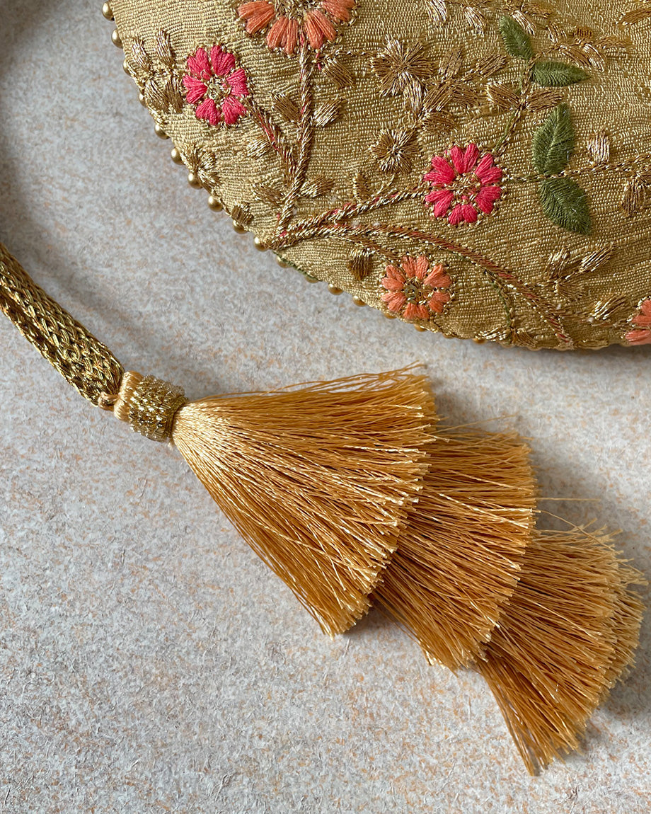 Floral Creeper Gold Potli Bag by AMYRA