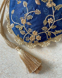 Stunning Royal Potli Bag with Pearl Embroidery in Navy and Mauve